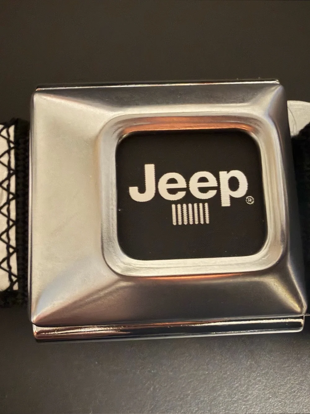 JEEP Men's Black Seatbelt-Style Belt with Chrome Buckle